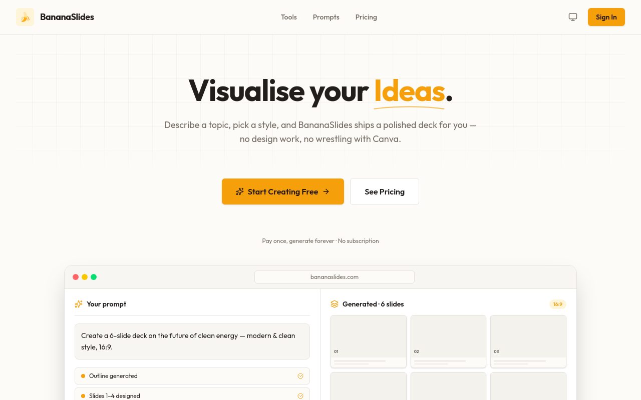 BananaSlides - Presentation by AI website
